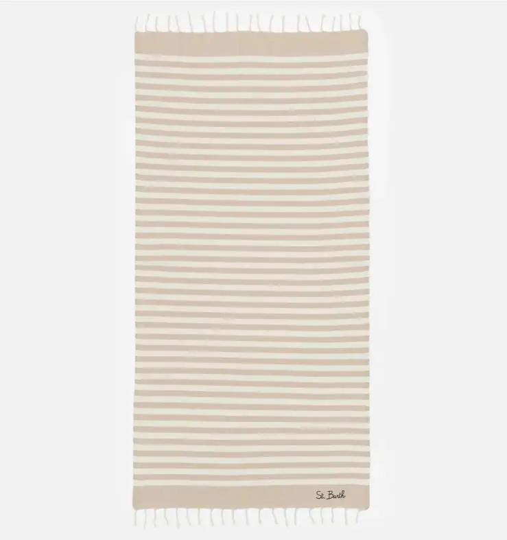 Telo mare Foutas a righe beige e bianche