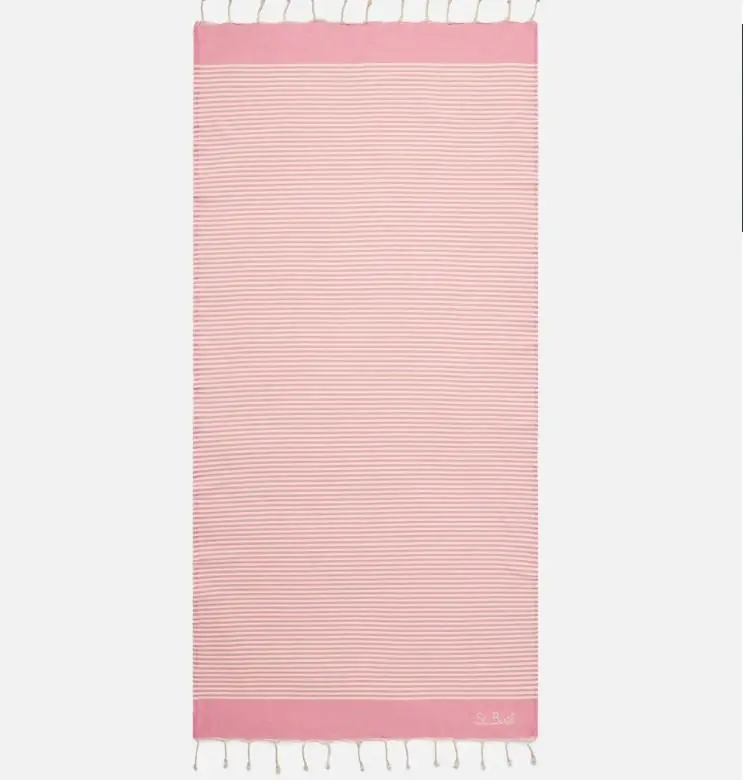 Telo mare Foutas a righe piccole rosa e bianche