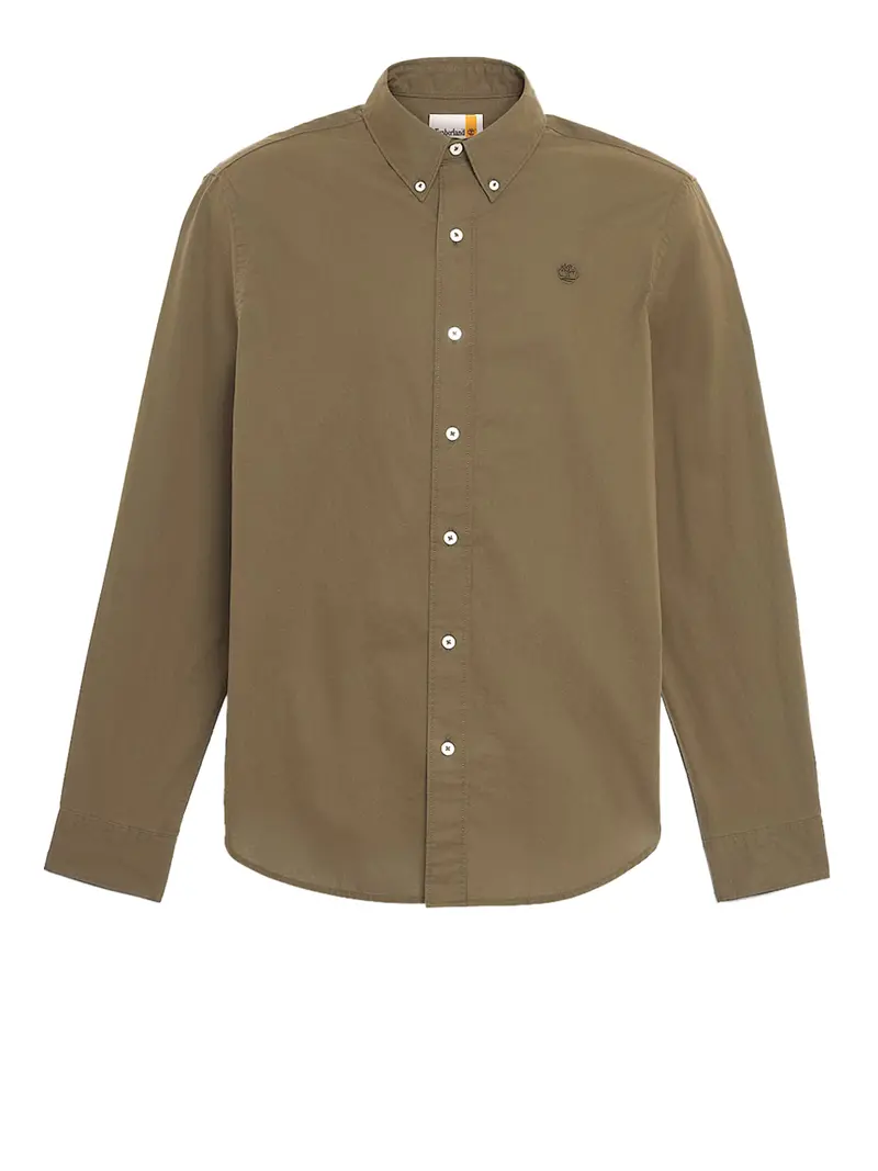 Timberland Camicia a Maniche Lunghe in Popeline Elasticizzato da Uomo Verde