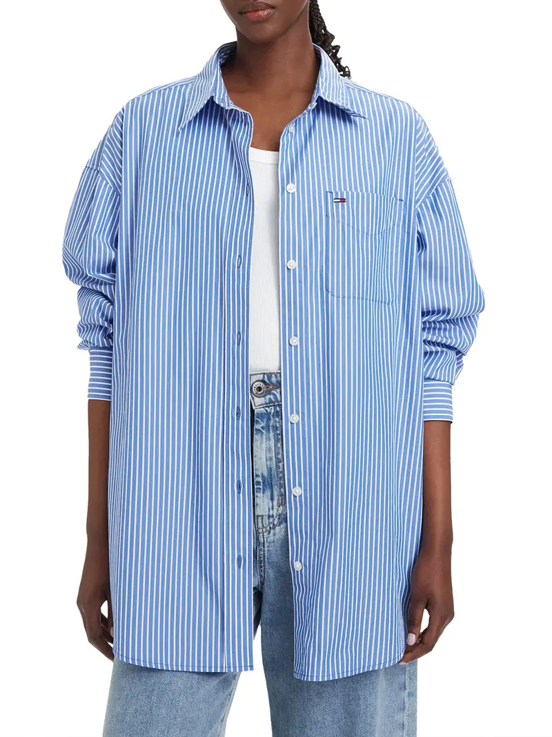 Tommy Jeans Camicia Logo Frontale Celeste