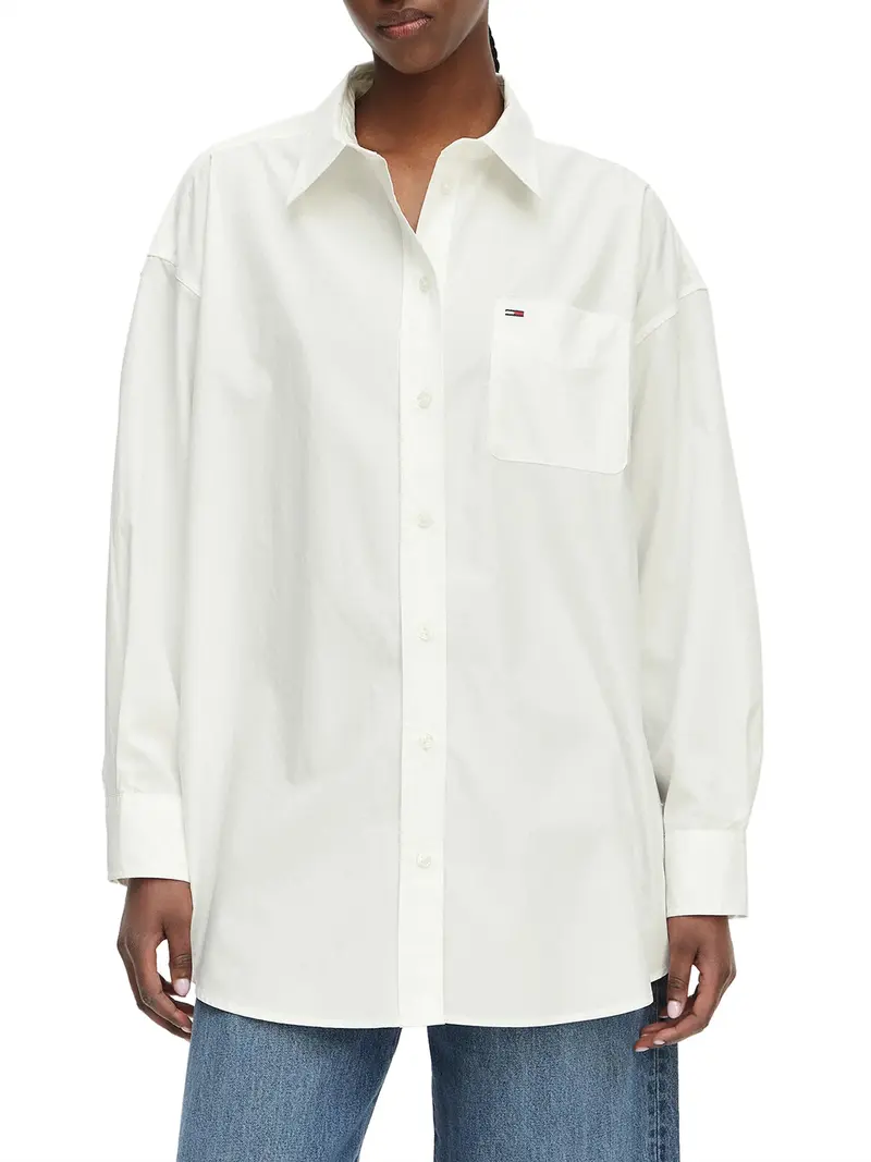 Tommy Jeans Camicia Logo Frontale Ecru