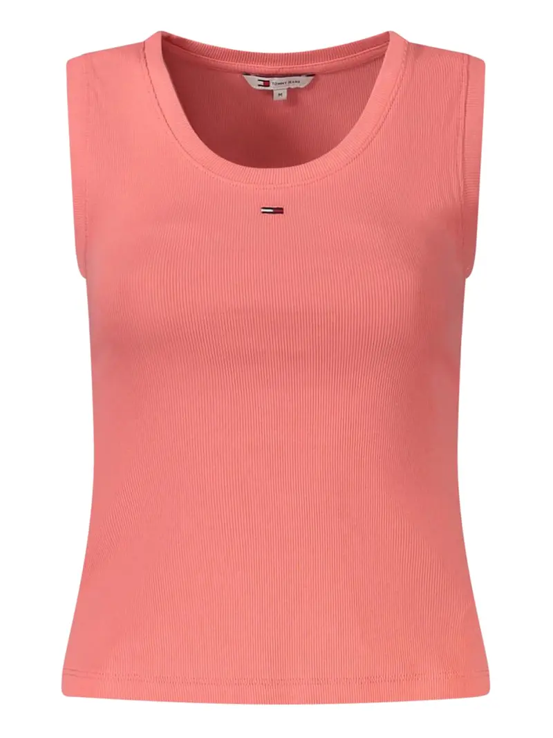 Tommy Jeans Canotta Slim Fit A Coste Con Logo - Corallo