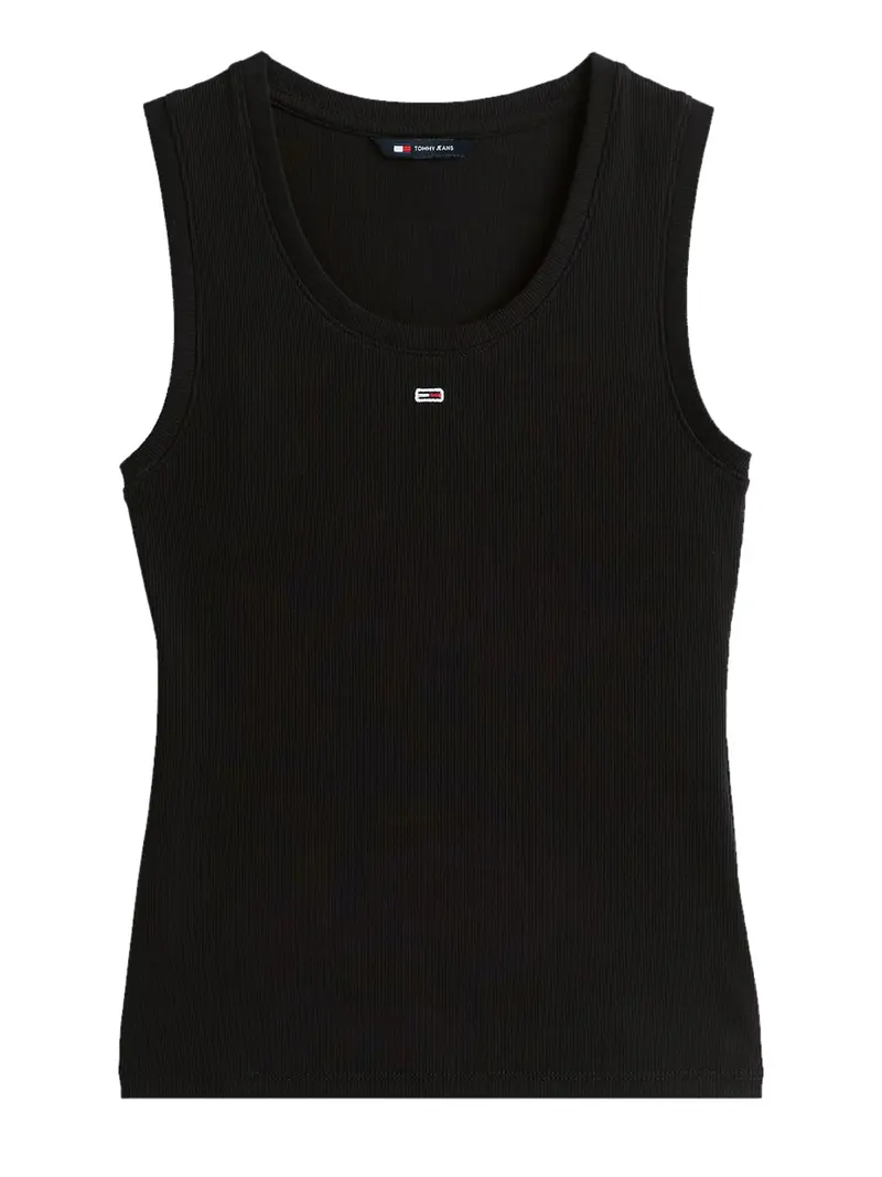 Tommy Jeans Canotta Slim Fit A Coste Con Logo - Nero