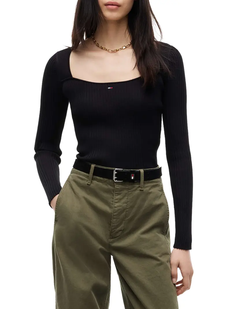 Tommy Jeans Maglia In Tinta Unita - Nero