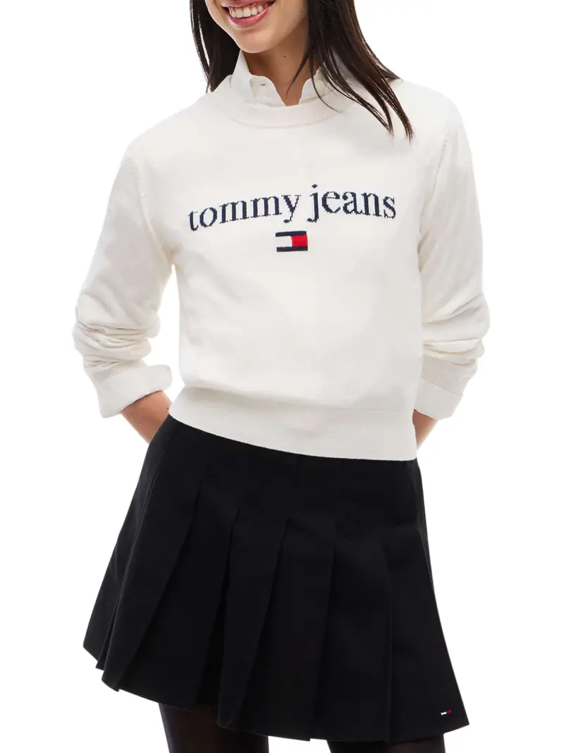 Tommy Jeans Maglione Logo Frontale - Bianco