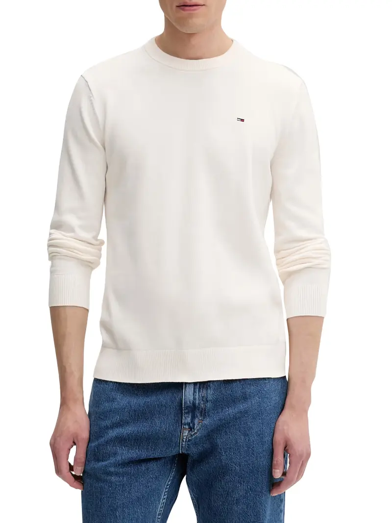 Tommy Jeans Pullover Flag Slim Fit Leggero - Bianco