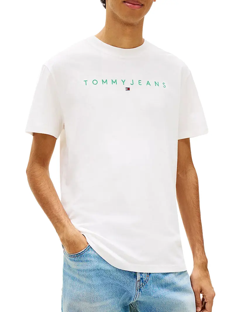 Tommy Jeans T-Shirt In Jersey Con Logo Ricamato Bianco
