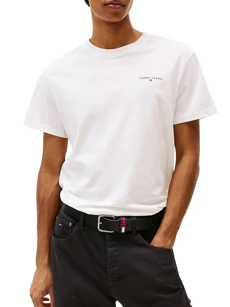 Tommy Jeans T-Shirt Slim Fit Con Logo Lineare - Bianco