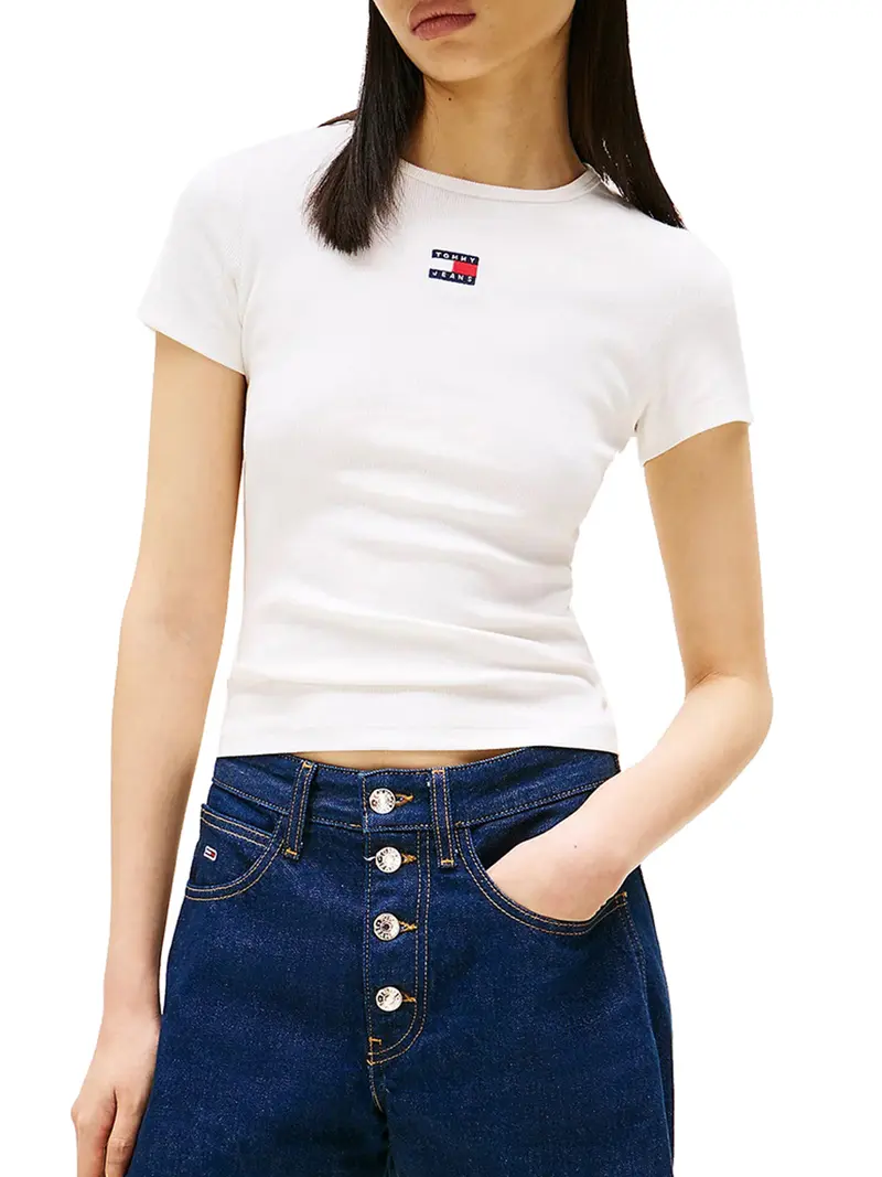 Tommy Jeans Tjw Slim Badge Rib T-Shirt Donna Bianco