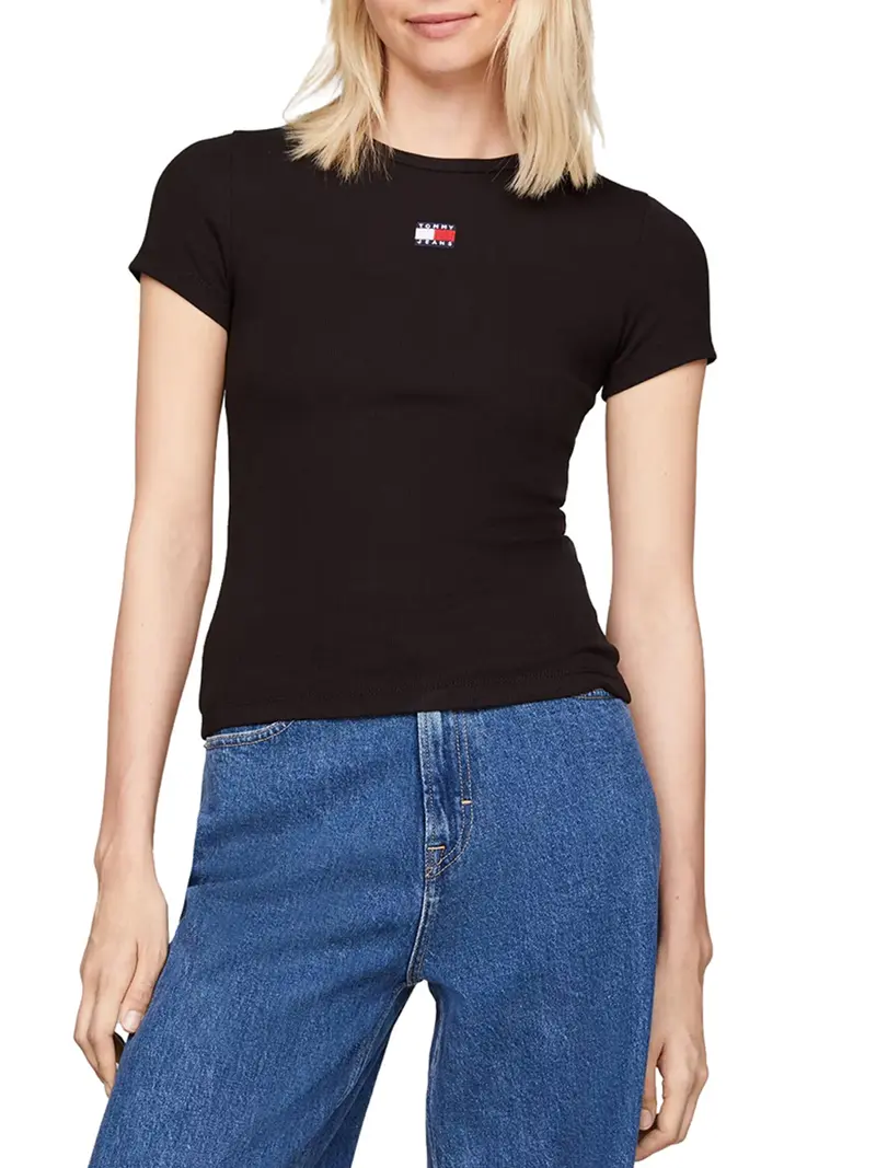 Tommy Jeans Tjw Slim Badge Rib T-Shirt Donna Nero