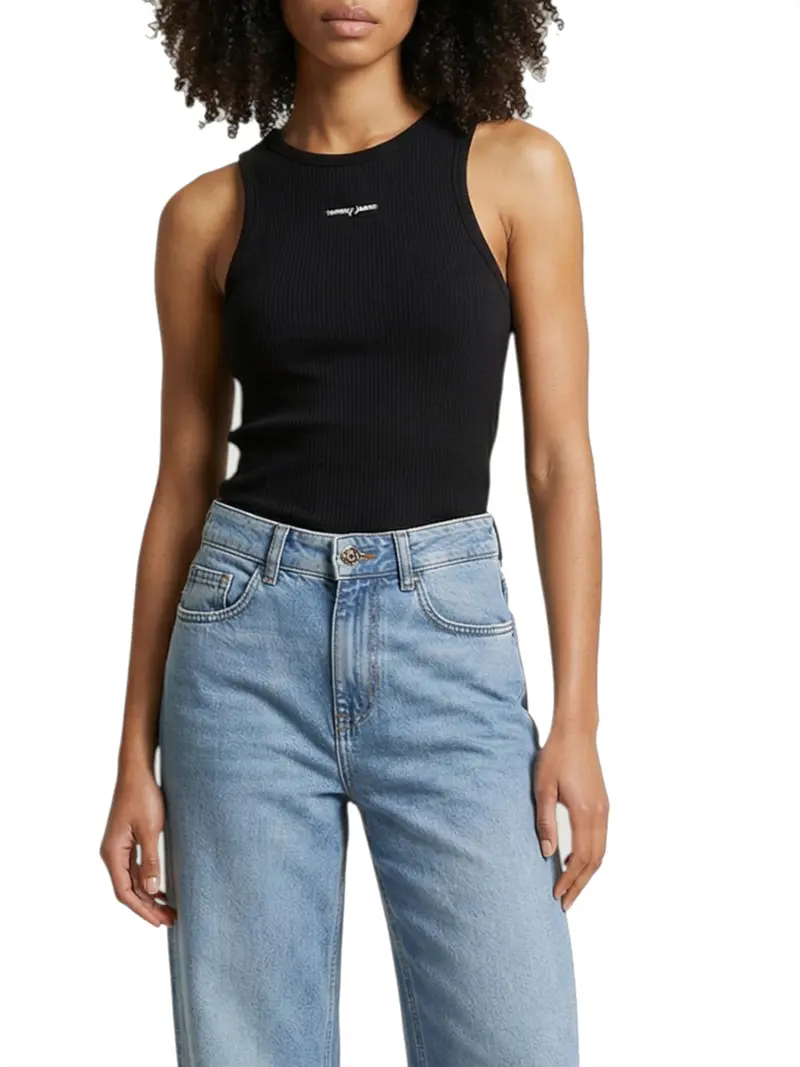 Tommy Jeans Top Slim Script Labe - Nero