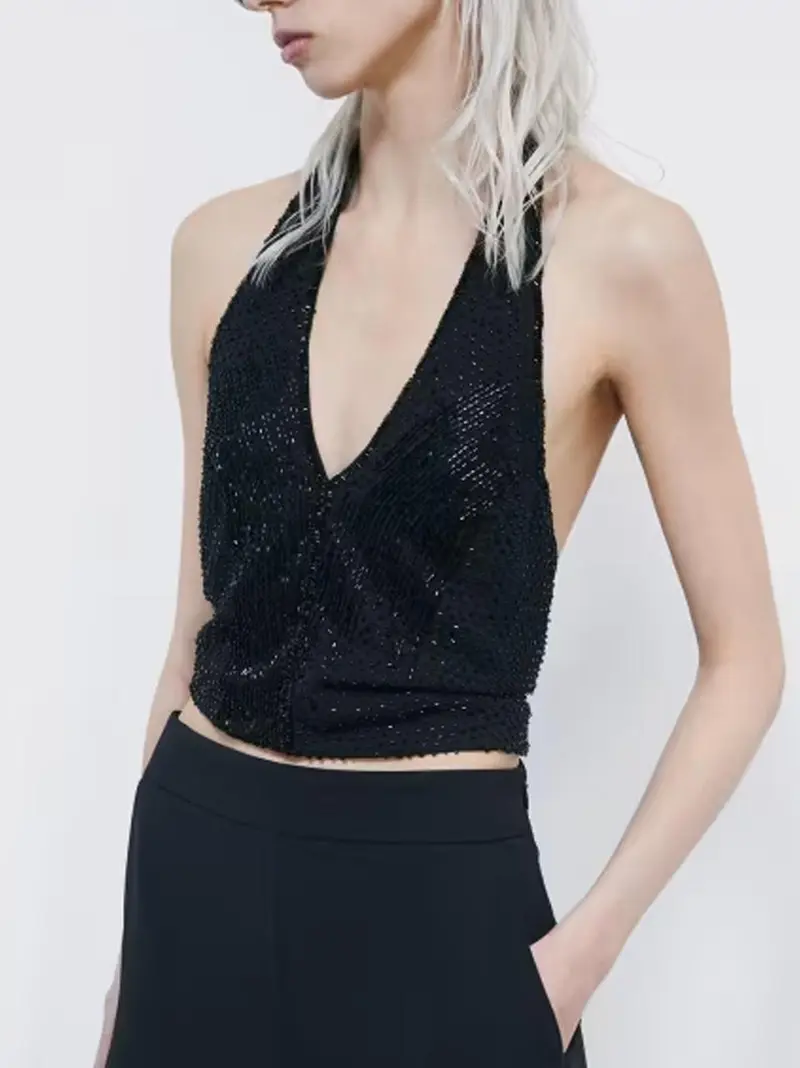top foulard perline