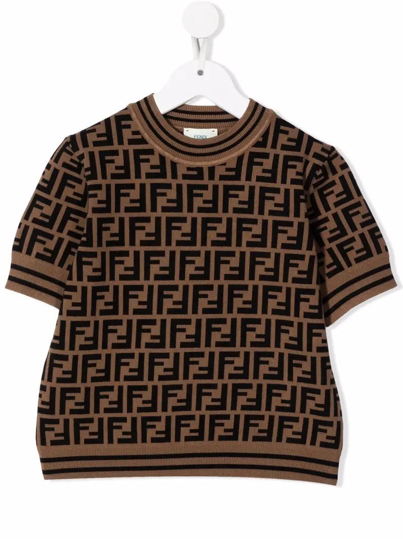 Top marrone per bambina con logo