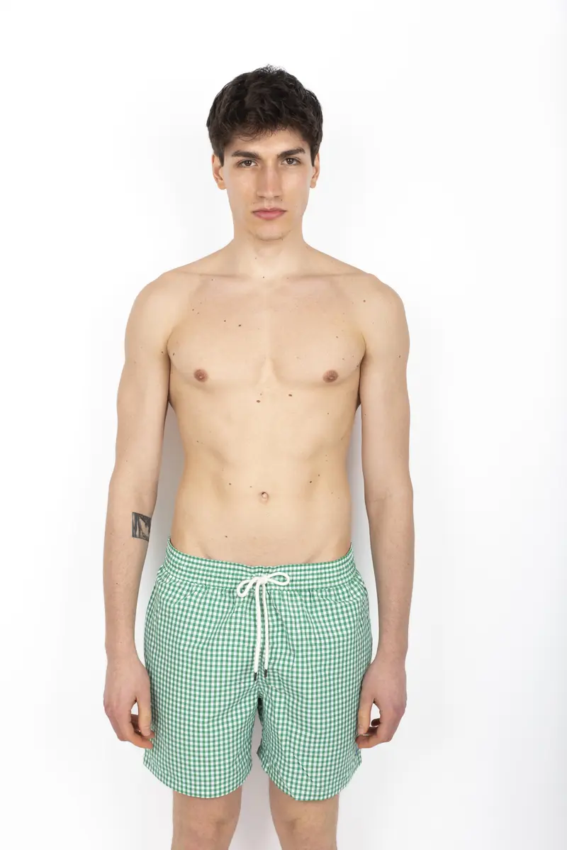 Traveler Swim Short costume boxer verde con stampa vichy