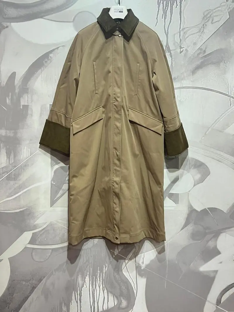 trench maxi gabardina puffy