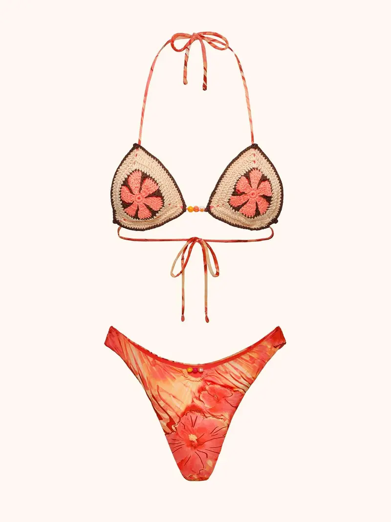 Triangolo in uncinetto e slip in jersey in lycra