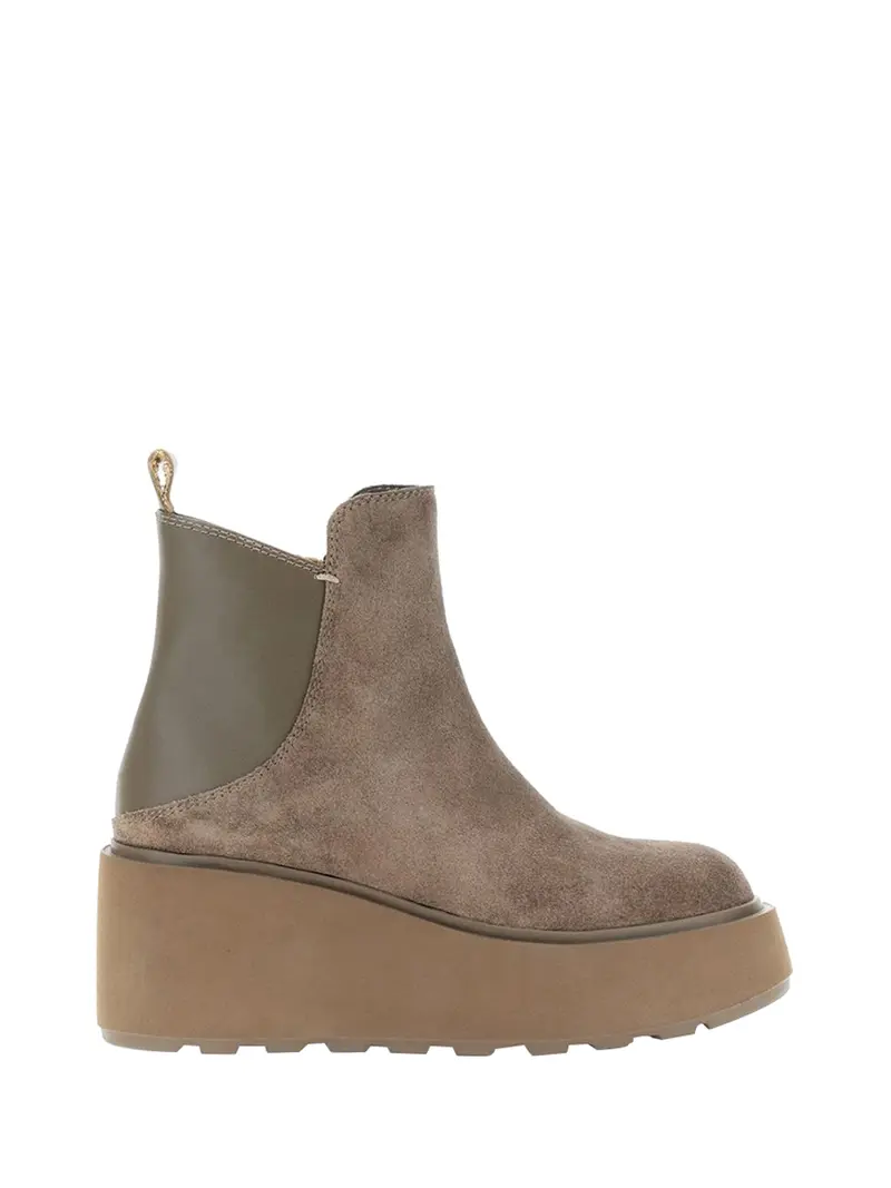 Tronchetti Café Noir in pelle scamosciata e pelle taupe