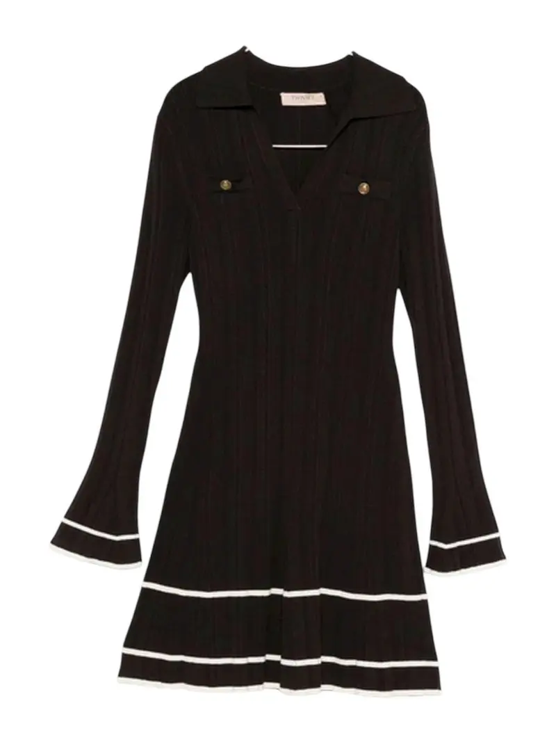 TWINSET Abito Donna VISCOSE STRETCH RIBS DETAILS 252TT3230 12996 BIC.BLACK CHOCOLATE/NEVE