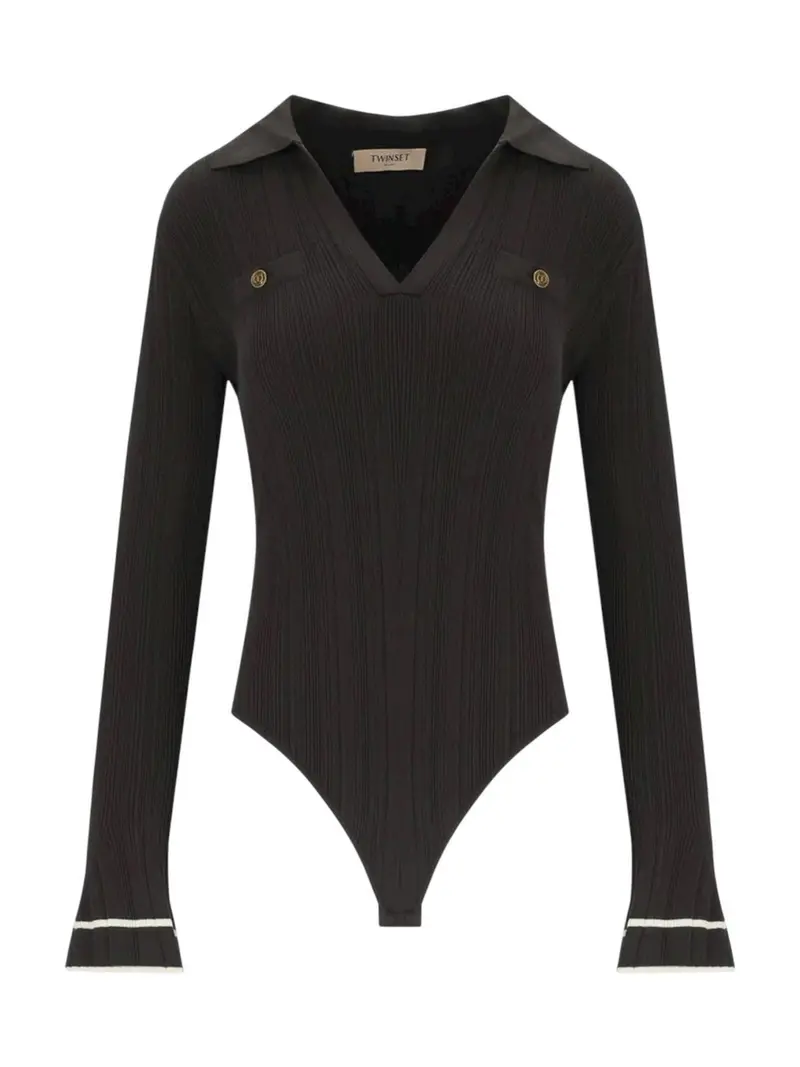 TWINSET Body Donna VISCOSE STRETCH RIBS DETAILS 252TT3232 12996 BIC.BLACK CHOCOLATE/NEVE