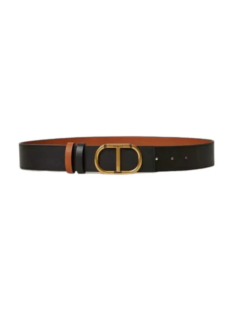 TWINSET Cintura Donna DOUBLE OVAL T BELT LEATHER 242TA4220 02490 Nero