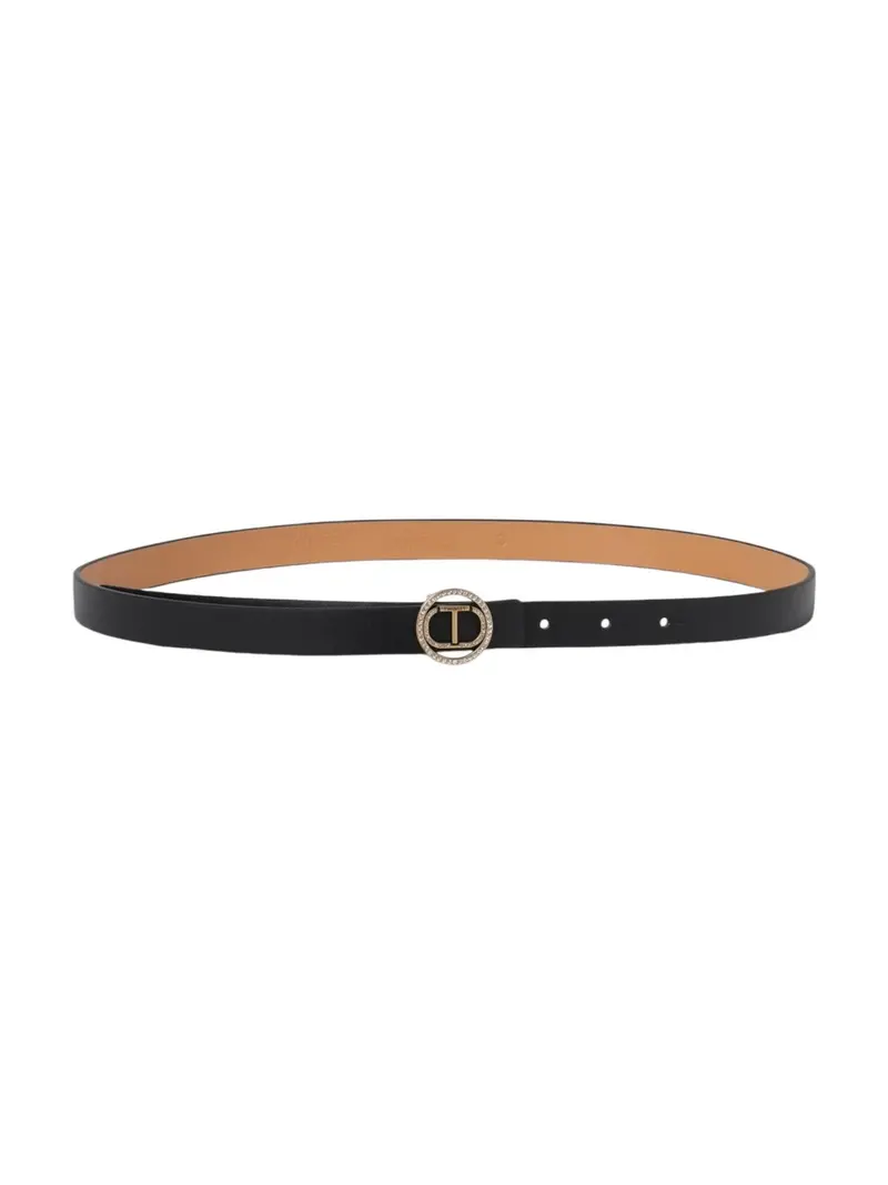 TWINSET Cintura Donna RHINESTONES CIRCLE OVAL T LEATHER 242TA4230 00006 Nero