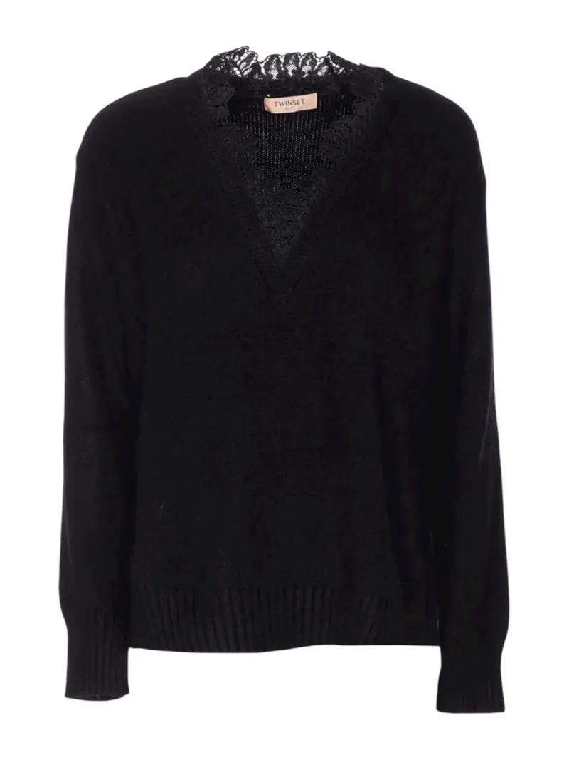 TWINSET Maglione Donna MIX ANGORA & LACE 252TT3380 00006 Nero