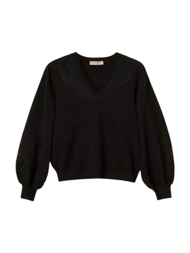 TWINSET Maglione Donna MIX VISCOSE & MESH EMBROIDERED INTARSIA 252TT3440 00006 Nero