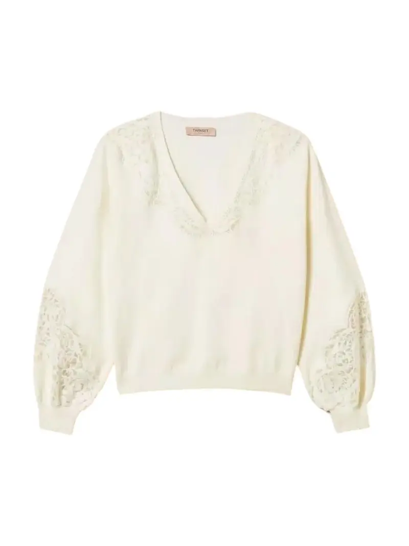 TWINSET Maglione Donna MIX VISCOSE & MESH EMBROIDERED INTARSIA 252TT3440 00282 NEVE