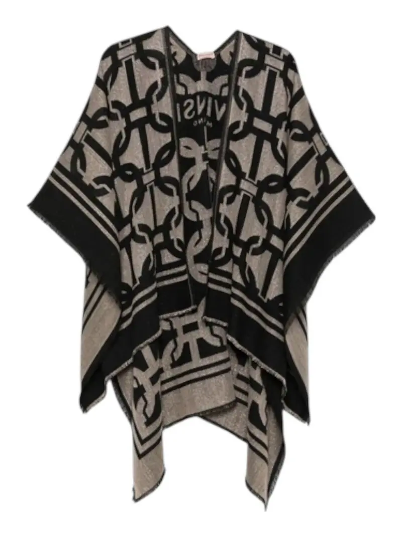 TWINSET Mantella Donna CHAINED OVAL T JACQUARD PONCHO 252TA4370 00006 Nero