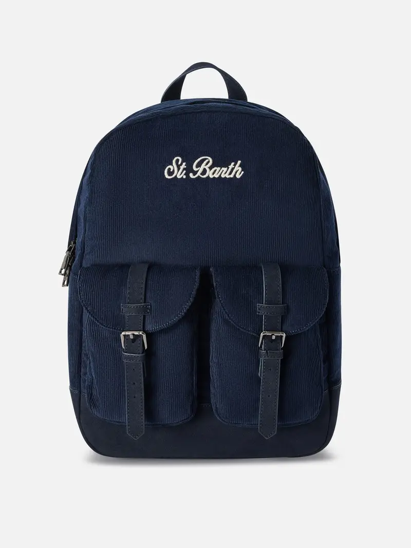 Zaino Cody blu navy in velluto a coste con ricamo logo