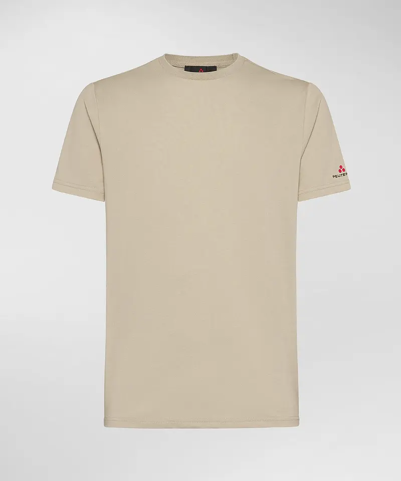Zole 02 T-Shirt in Piquet stretch di cotone e seta amaretto