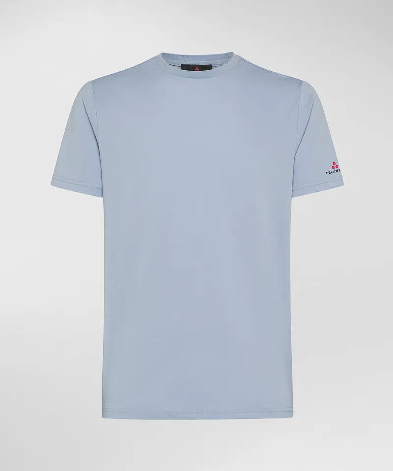 Zole 02 T-Shirt in Piquet stretch di cotone e seta blu fumo